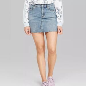 [Wild Fable] Medium Wash Blue Denim Mini Skirt Raw Frayed Hem Size 14